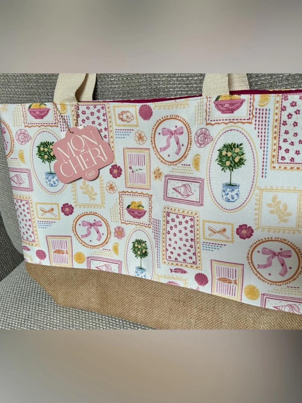 New Lemon Tree, Pink Nautical & Floral Canvas Tote Book Bag Reusable Burlap NWT